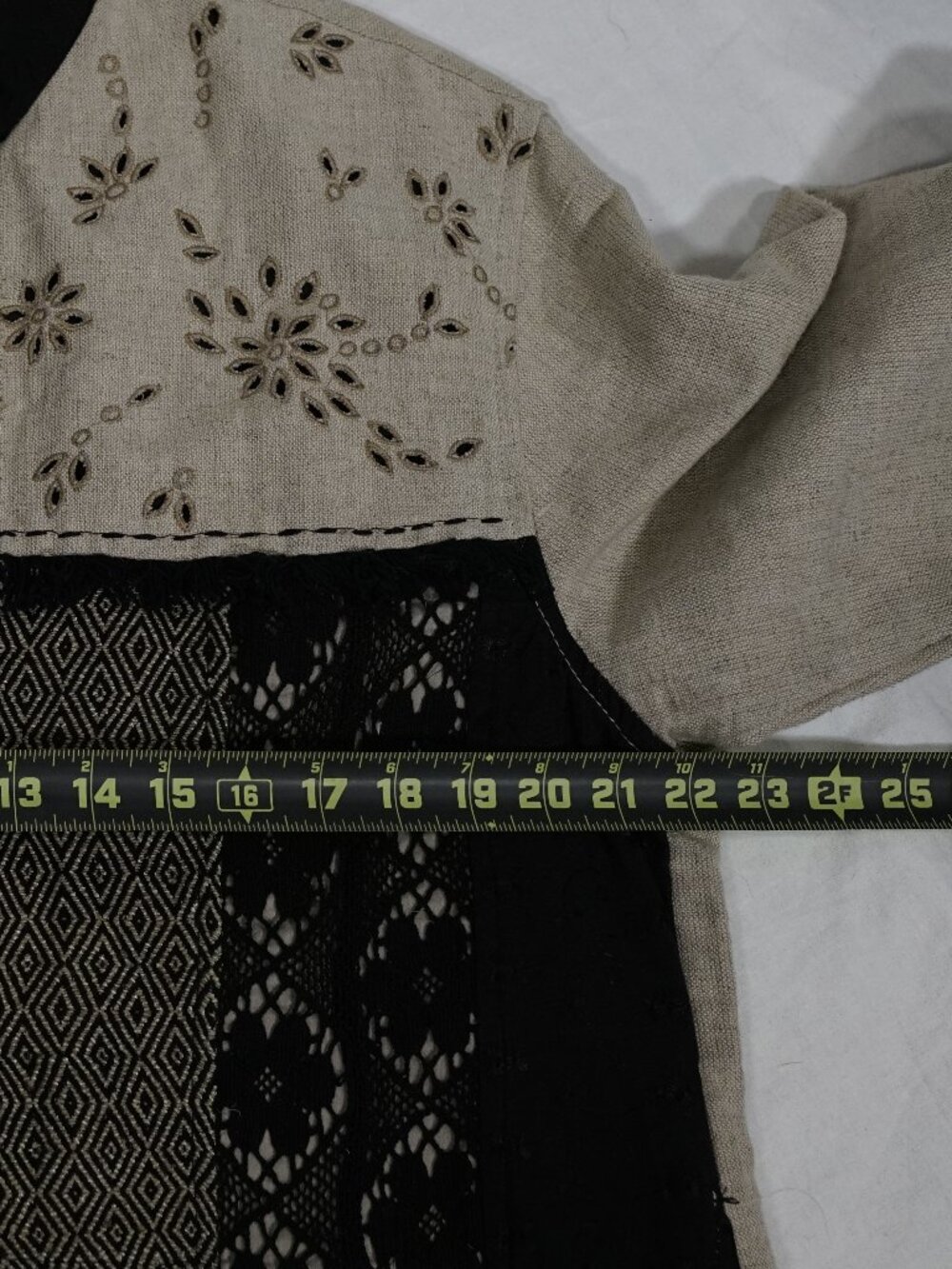 lashback Boho Art to Wear Patchwork Linen Jacket Embroidered Cottagecore M - Picture 5 of 6